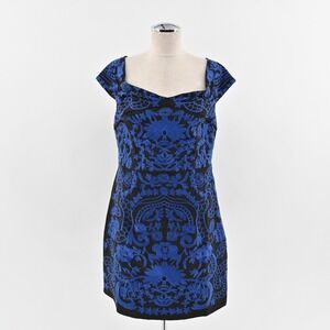 Anthropologie Dress Size 10 Betina Embroidered‎ Black Cobalt Blue Mini Foxiedox